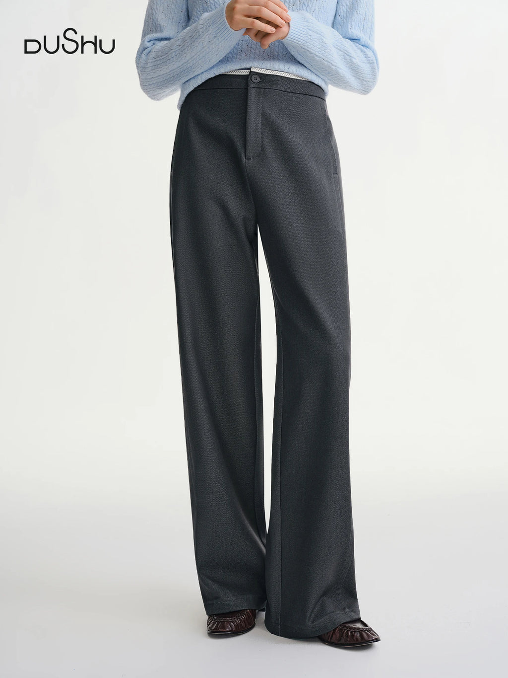 DUSHU Plus-size Women's Career Advancement Tailored Slightly Flared Pants Winter High-waisted Flattering Straight-leg Casualwear