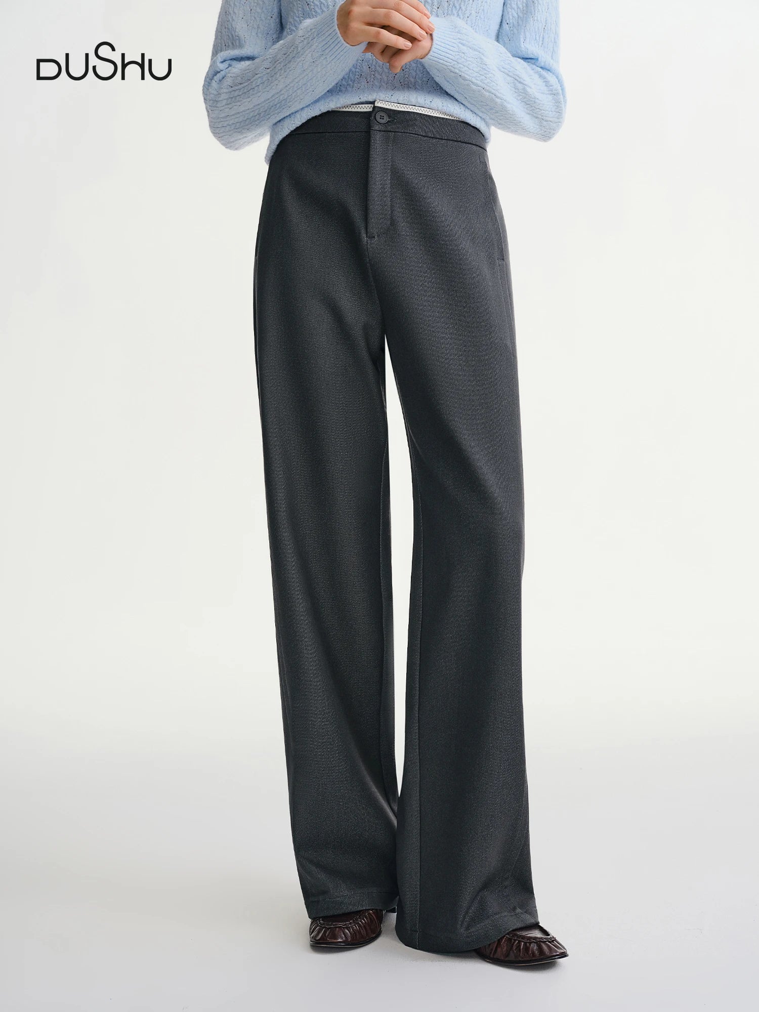 DUSHU Plus-size Women's Career Advancement Tailored Slightly Flared Pants Winter High-waisted Flattering Straight-leg Casualwear