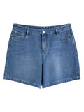DUSHU 2025 Summer Plus Size Women High Waist Slimming Denim Shorts Mid-Length Stretch Shaping Casual Bermuda Jeans