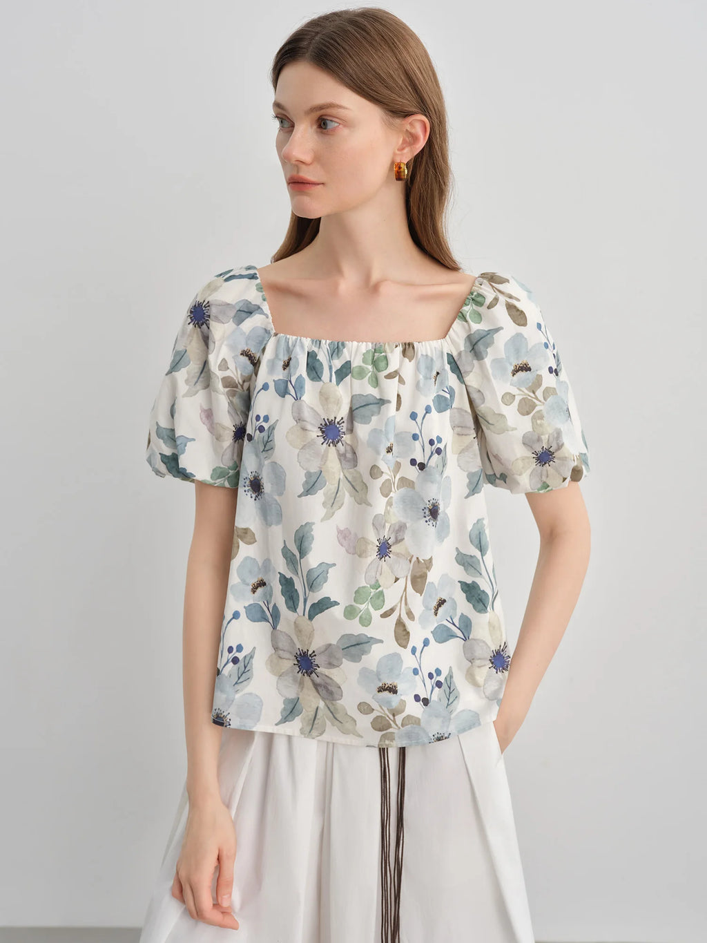 DUSHU Women's Clothing Two-wear Temperament Flower Bud Short-sleeved Shirt 2025 Summer New Printed Temperament Tops 25DS82768