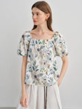 DUSHU Women's Clothing Two-wear Temperament Flower Bud Short-sleeved Shirt 2025 Summer New Printed Temperament Tops 25DS82768