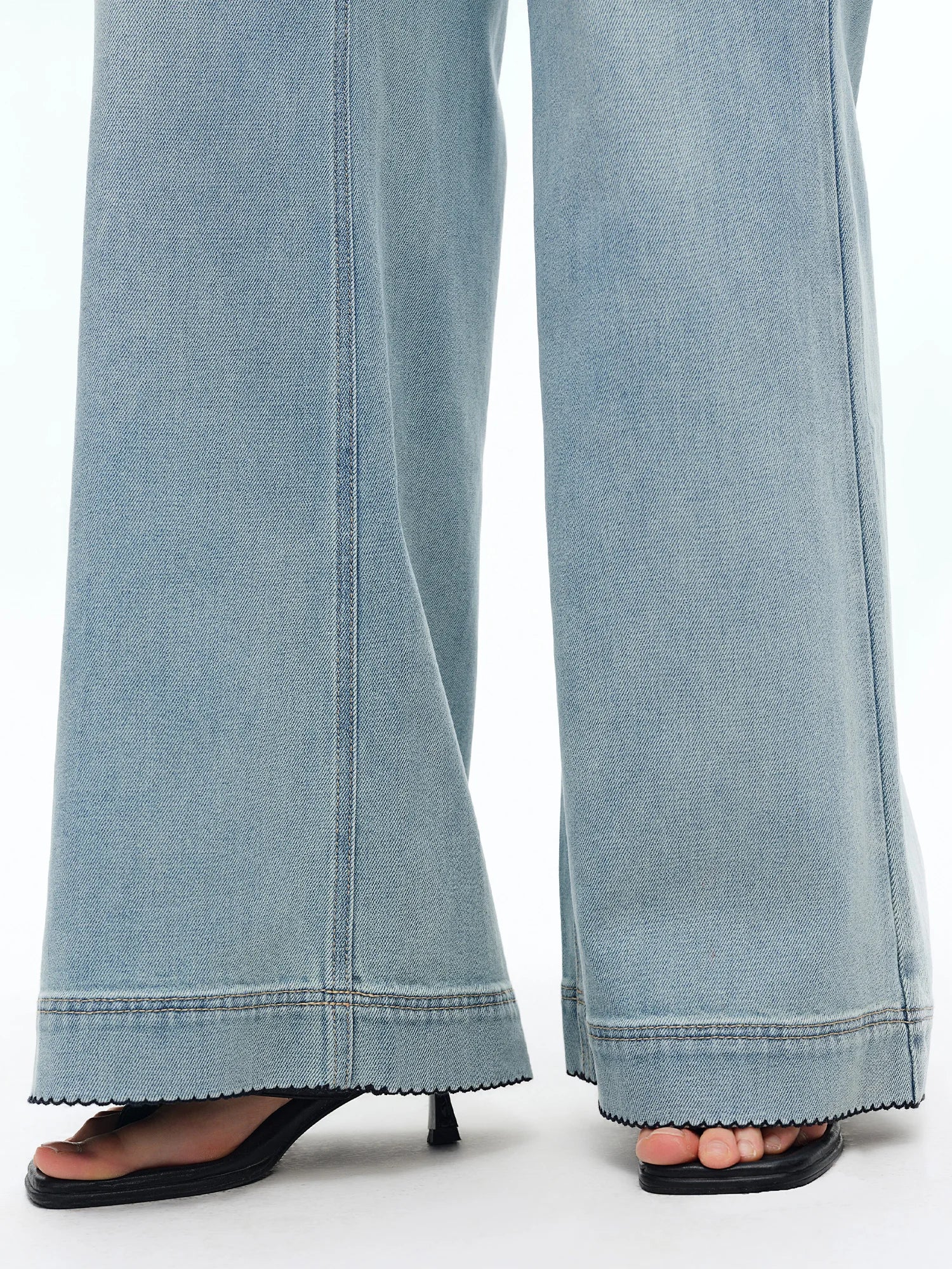 DUSHU Light Blue Double-leg Straight-leg Flared Pants Simple Pants Spring/summer Denim Wide-leg Pants Simple Classic