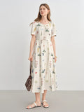 DUSHU Plus-Size Women's Botanical French Elegance Dress - 2025 Summer Fashion Flattering Waist Floral Dresses 25DS82846