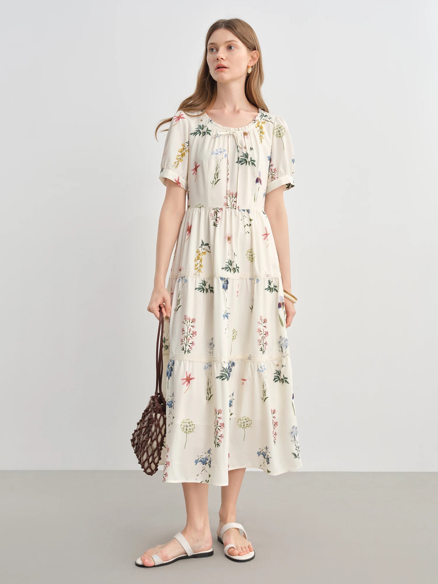 DUSHU Plus-Size Women's Botanical French Elegance Dress - 2025 Summer Fashion Flattering Waist Floral Dresses 25DS82846