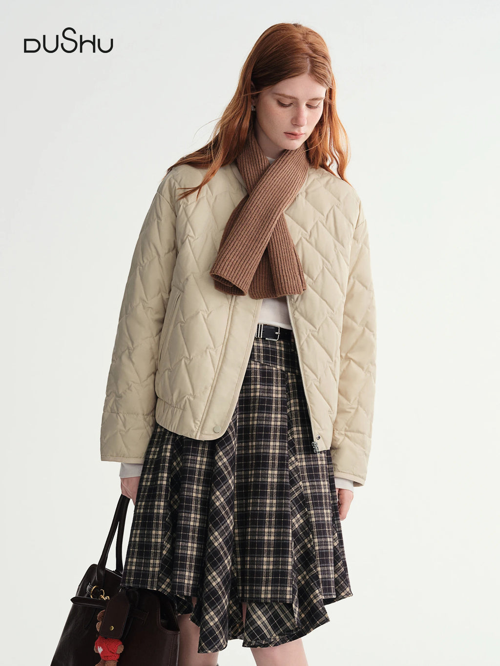 DUSHU Plus-size Women【Commute Essential】 Scarf 90cm White Goose Down Jacket Winter All Season Lightweight Insulated Short Coat