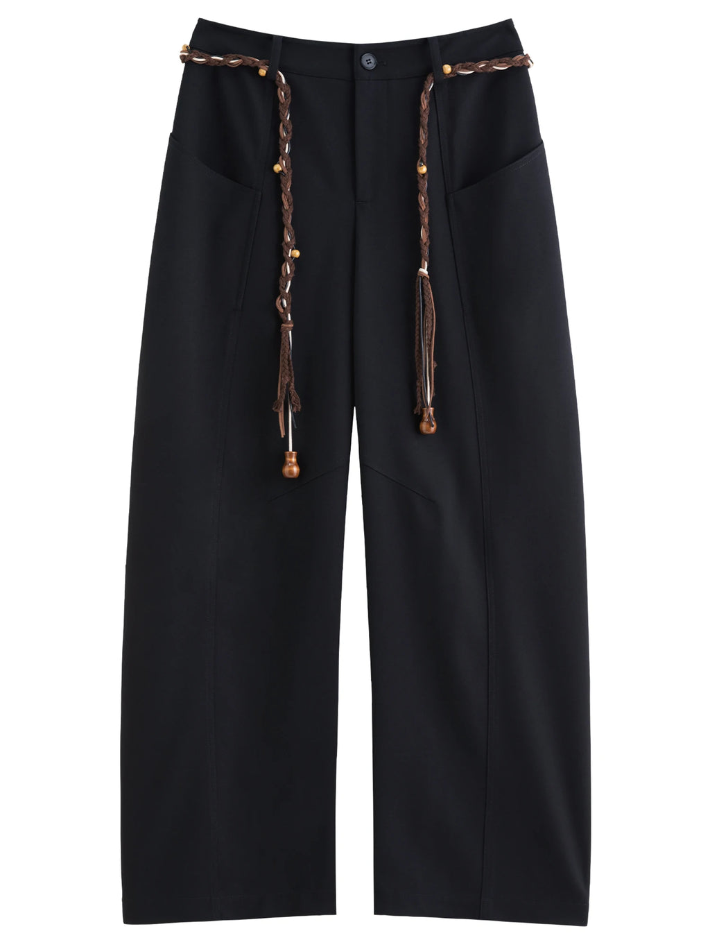 DUSHU Winter 2025 Women's Curved Hem Trousers - Office Casual Asymmetrical Wide Leg Pants with Elastic Waist Comfort Fit