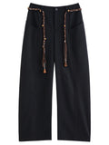 DUSHU Winter 2025 Women's Curved Hem Trousers - Office Casual Asymmetrical Wide Leg Pants with Elastic Waist Comfort Fit