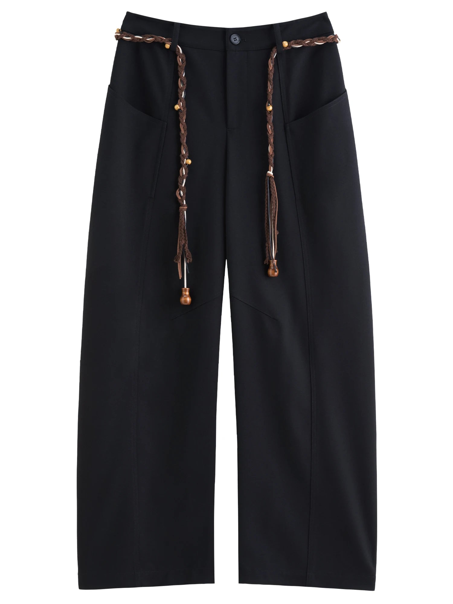 DUSHU Winter 2025 Women's Curved Hem Trousers - Office Casual Asymmetrical Wide Leg Pants with Elastic Waist Comfort Fit