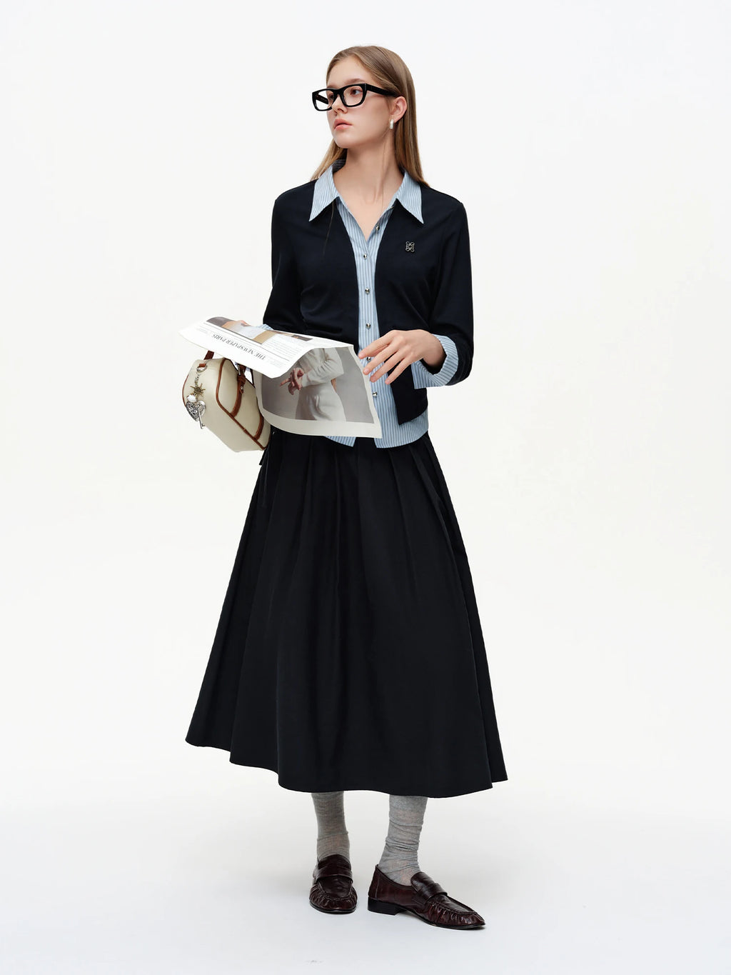 DUSHU 2026 Spring Women's Layered Knit Woven Shirt Regular Shoulder - Versatile Two-in-One Top for Refined Casual Daily Wear