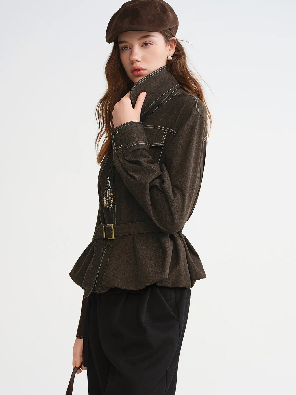 DUSHU Plus-Size Women's Fashion Urban Nomadic Style Bell-Flared Oversized Contrast Stitching Blouse Winter Tops 2025 New Arrival