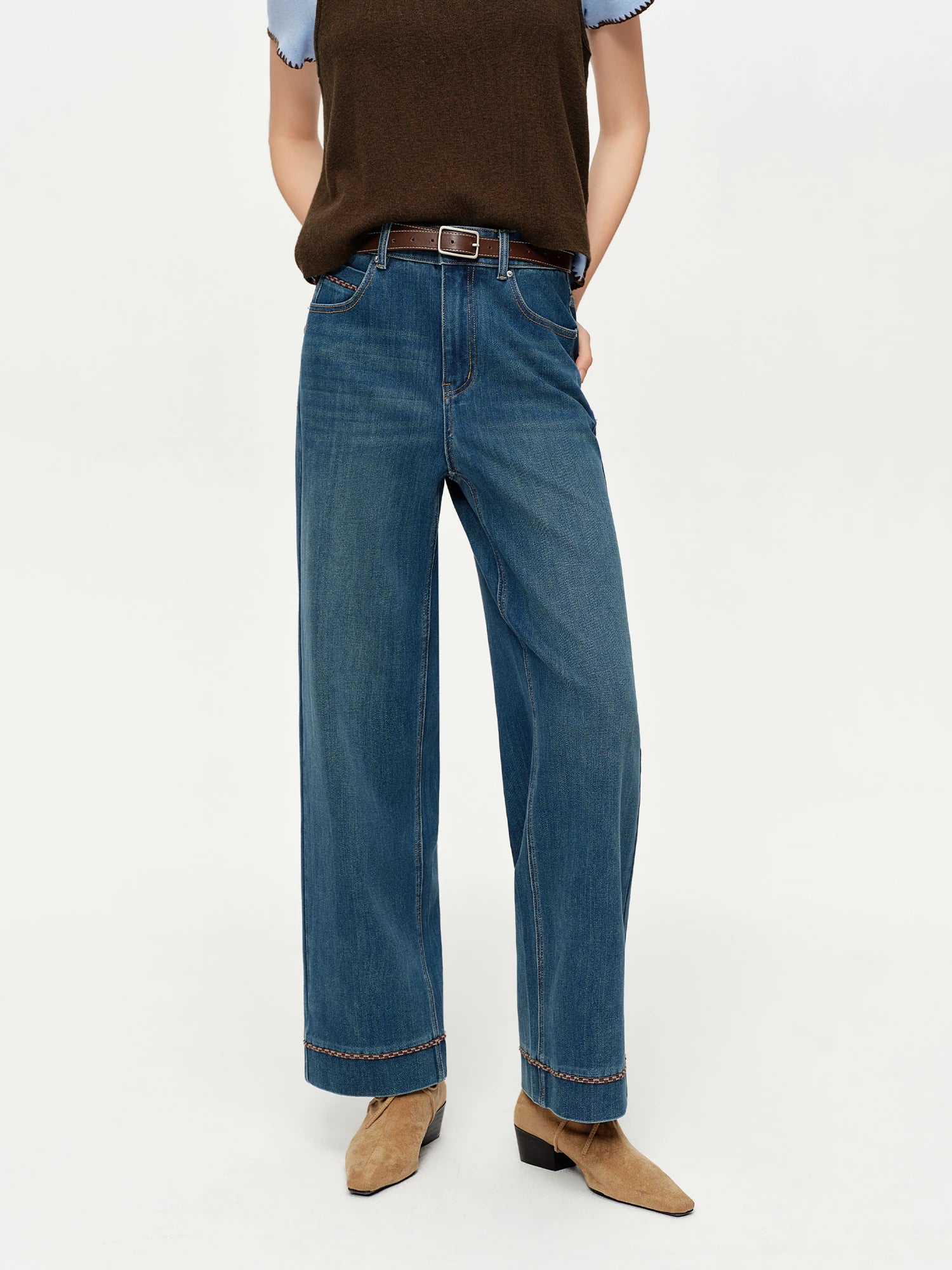 DUSHU Double-length Jeans Women High-waisted Slim-fit Classic Baguette Pants High Waist Elegant Office Lady Spring Trendy