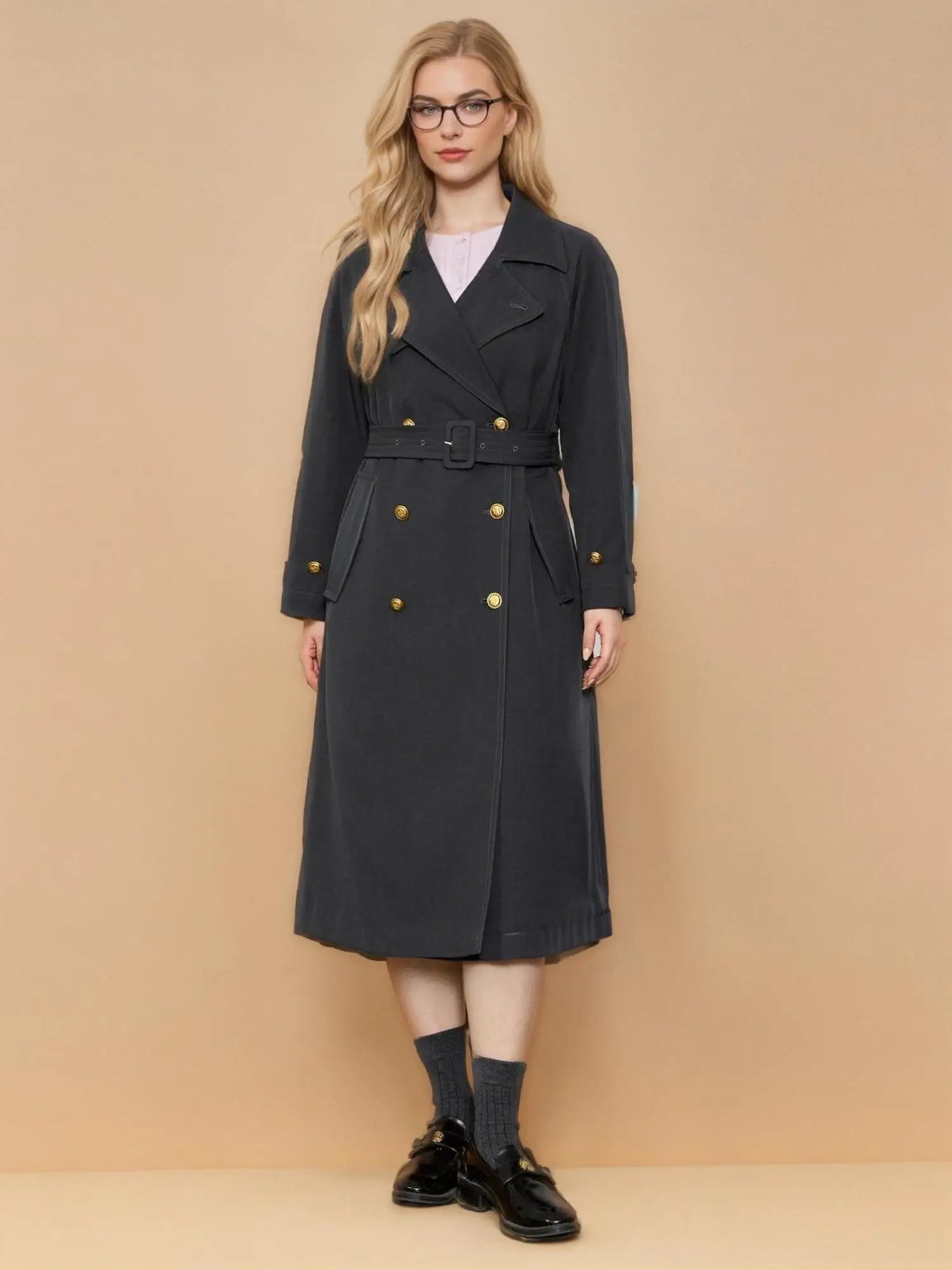 DUSHU Plus Size Women's Casual Double Breasted Trench 2025 Spring New Product Fashionable Long Casua Loose Trench 25DS81200