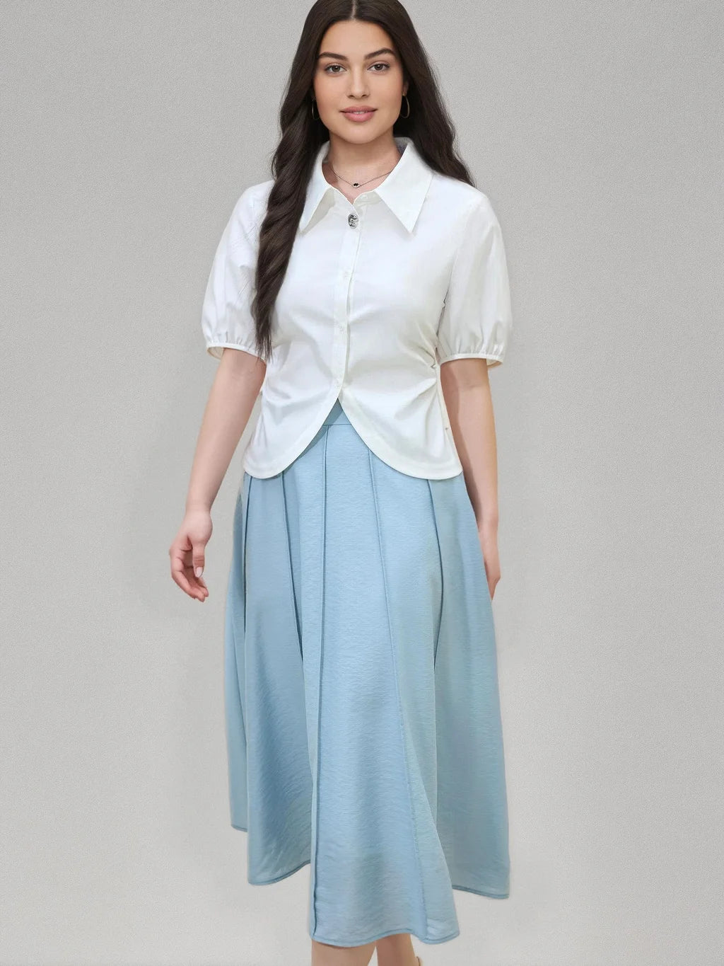DUSHU Gentle Elegant Temperament Short-sleeved Shirt 2025 Summer New Style Straight Shoulder Slim All-match Casual Top 25DS82164