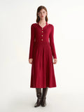DUSHU Plus-Size Halter Neck V-neck Knit Dress Women Slimming Midi Length Autumn and Winter New Year Red Commuting Streetwear