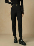 DUSHU Women Winter Thicken Pants High Waist Commuter Black Slim Cropped Pant Women High Elastic Velvet Tight Trouser 24DS84482
