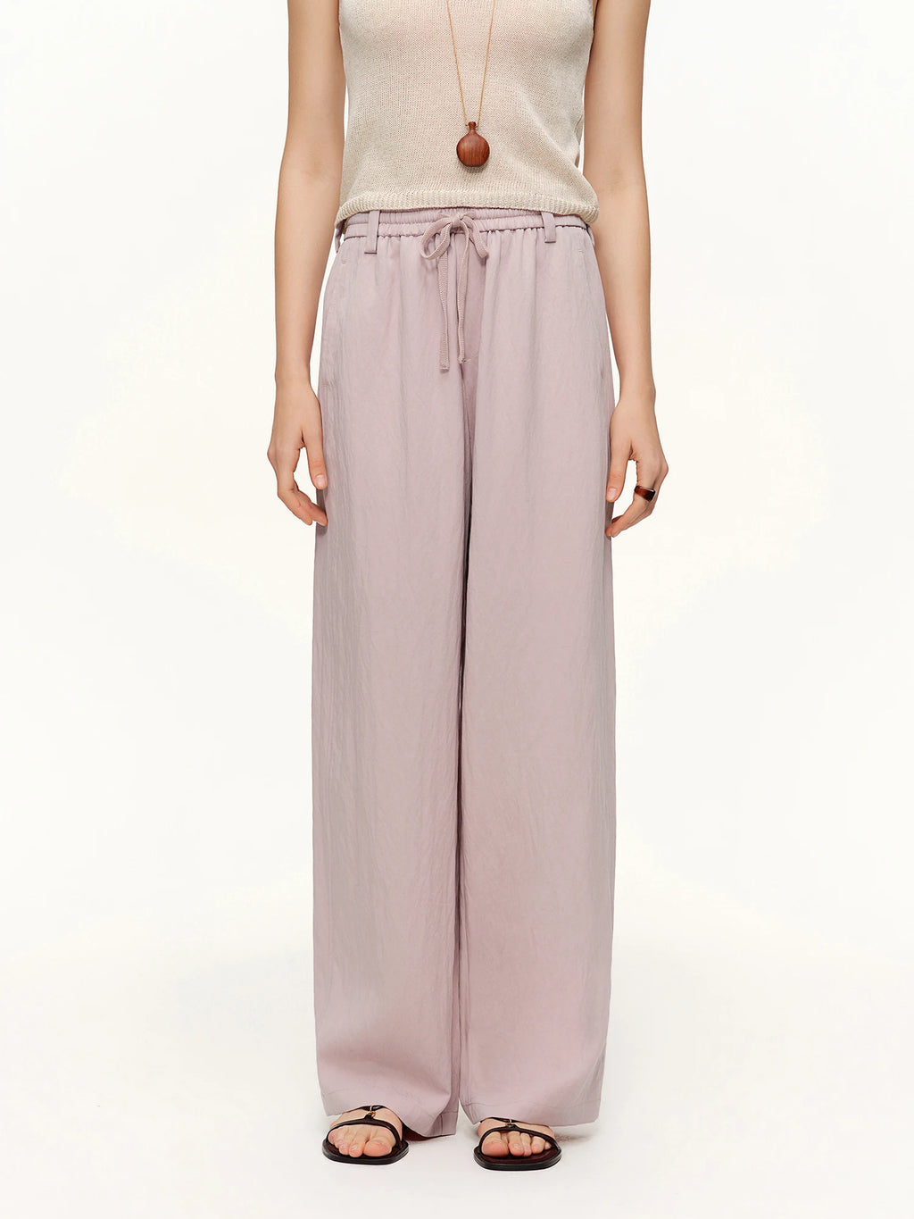 DUSHU 2026 Spring Women's Elastic Waist Drawstring Straight Leg Pants - Flowy Draping Comfortable Relaxed Fit Casual Trousers