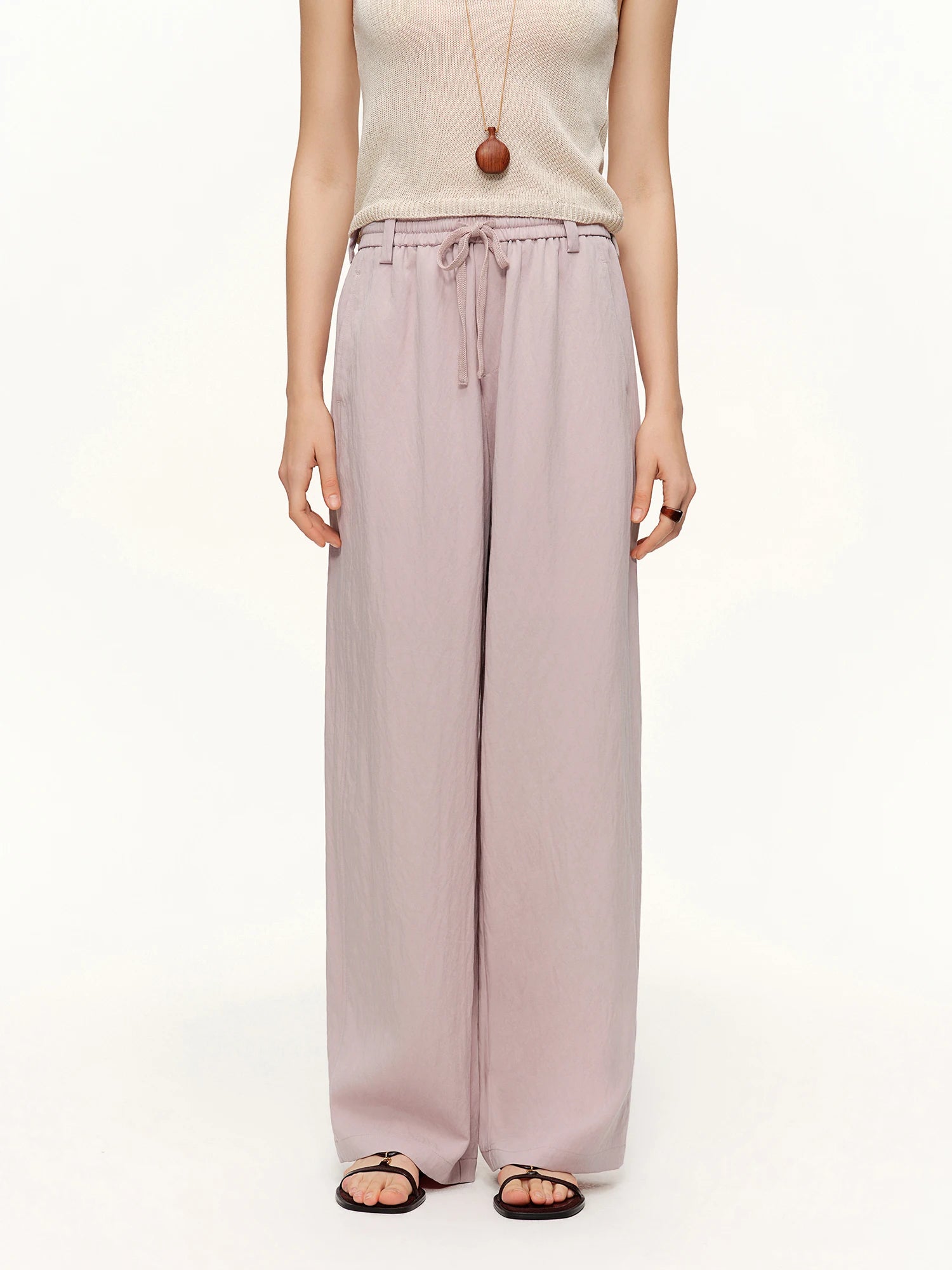 DUSHU 2026 Spring Women's Elastic Waist Drawstring Straight Leg Pants - Flowy Draping Comfortable Relaxed Fit Casual Trousers