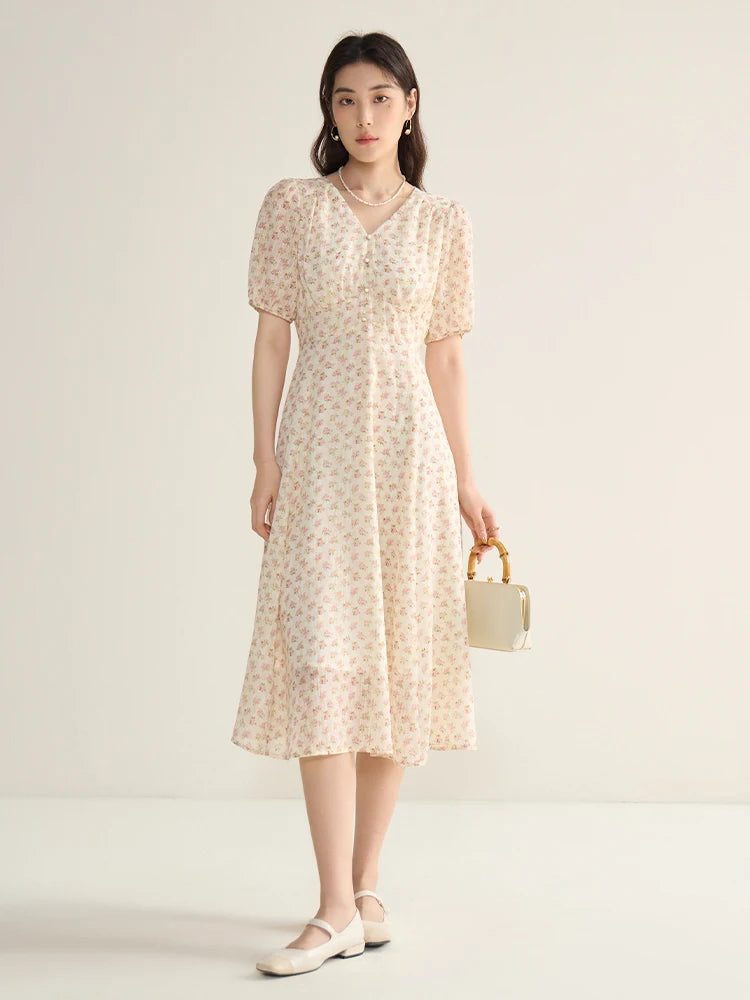 DUSHU Floral Long Dress Summer Women Elegant Cotton Print Dresses Boho V-Neck Casual A-LINE Dress 24DS82471+24DS82438