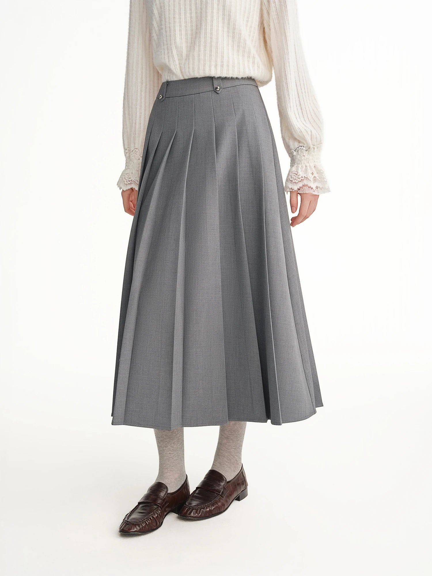 DUSHU 2025 Winter Plus Size High Waist Pleated Skirt Midi Long Slit Slimming A-Line Versatile Stretch Waist Flowy Casual Skirt
