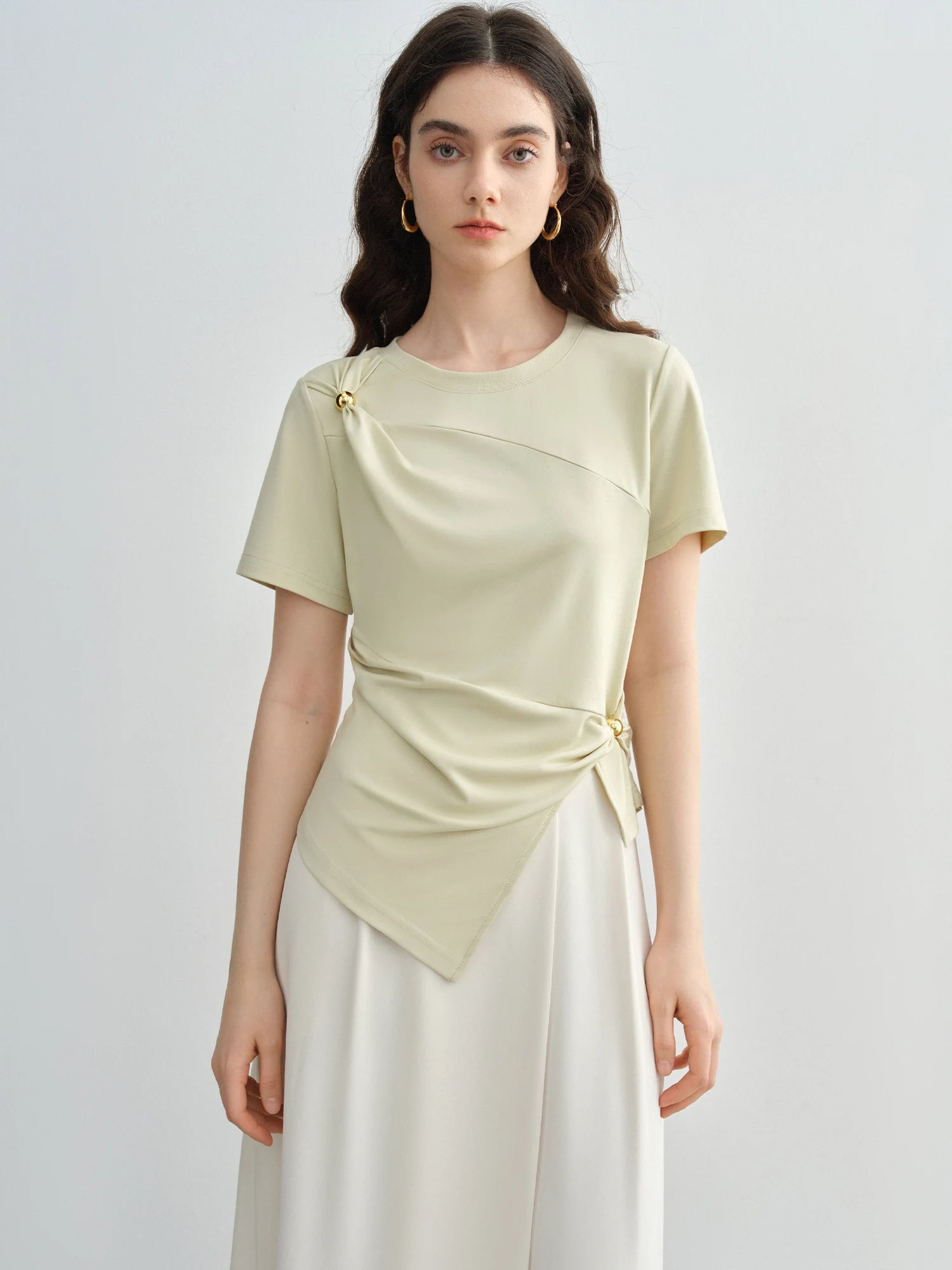 DUSHU MInimalism Style Fashionable Design Short-sleeved T-shirt For Women 2025 Summer New Arrival Loose Slim Top 25DS82347