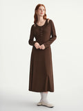 DUSHU Plus Women's Oat Coffee Two-Piece Styled Slim Fit Winter Layering Dress Plus-Size Slimming Stylish Retro-Inspired Design