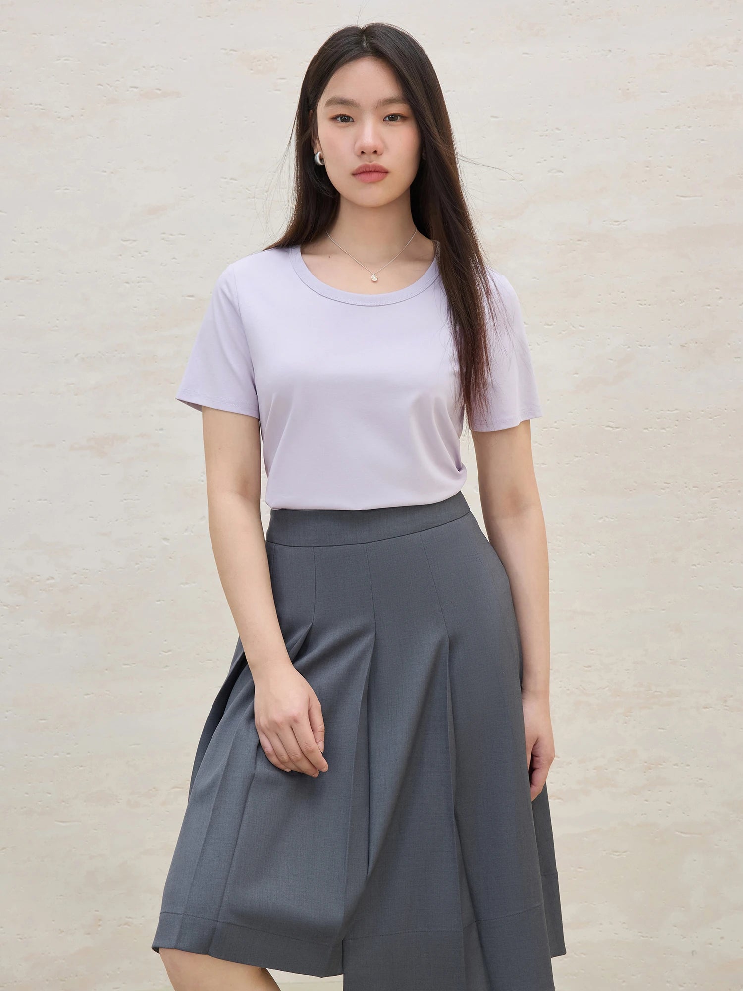 DUSHU Plus Size Slim Casual Versatile Short-sleeved Minimal T-shirt for Women 2025 Summer New Arrival Three Colors Top 25DS82073