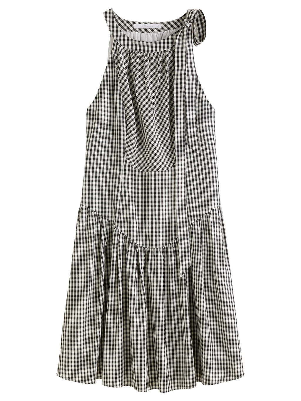 DUSHU Women Halter Neck Lace-up Plaid Dress 2025 Summer New Arrival Sweet Style Retro Halter Neck Casual Chic Dress 25DS82490