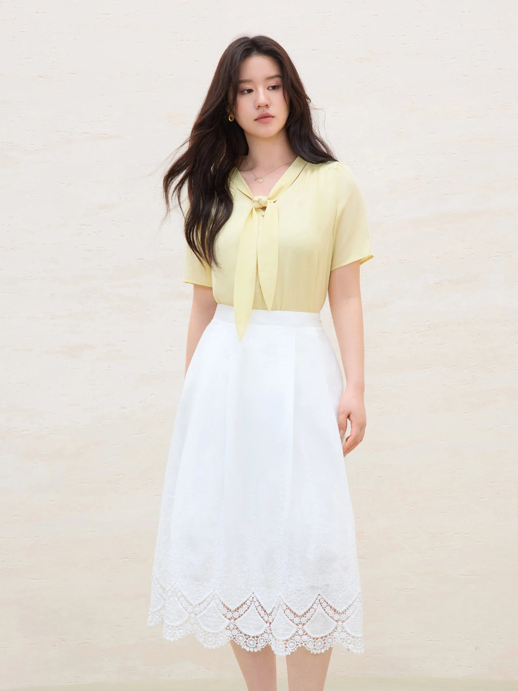DUSHU 2025 Summer Women's Detachable Tie Blouse - Minimalist Office Wear with Flattering Silhouette & Versatile Styling