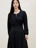 DUSHU Women Beige Chiffon Blouse 2025 Spring New Long Puff Sleeve Elegant Style Pearl Design Shirt Tops Black Shirt 25DS81095