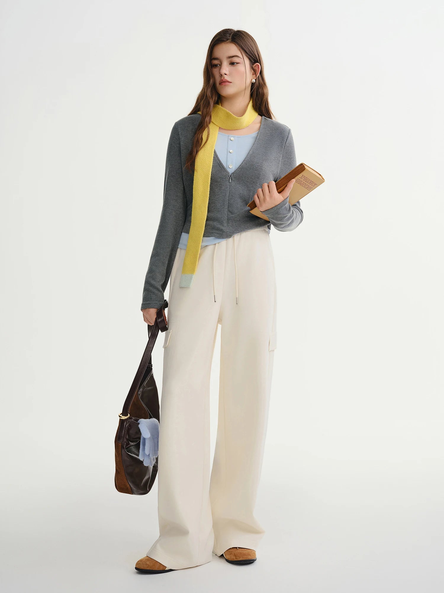 DUSHU Plus-size Women's Oversized Wide-leg Drawstring Cargo Pants Winter 2025 Collection Relaxed Rhythm Casualwear Winter New