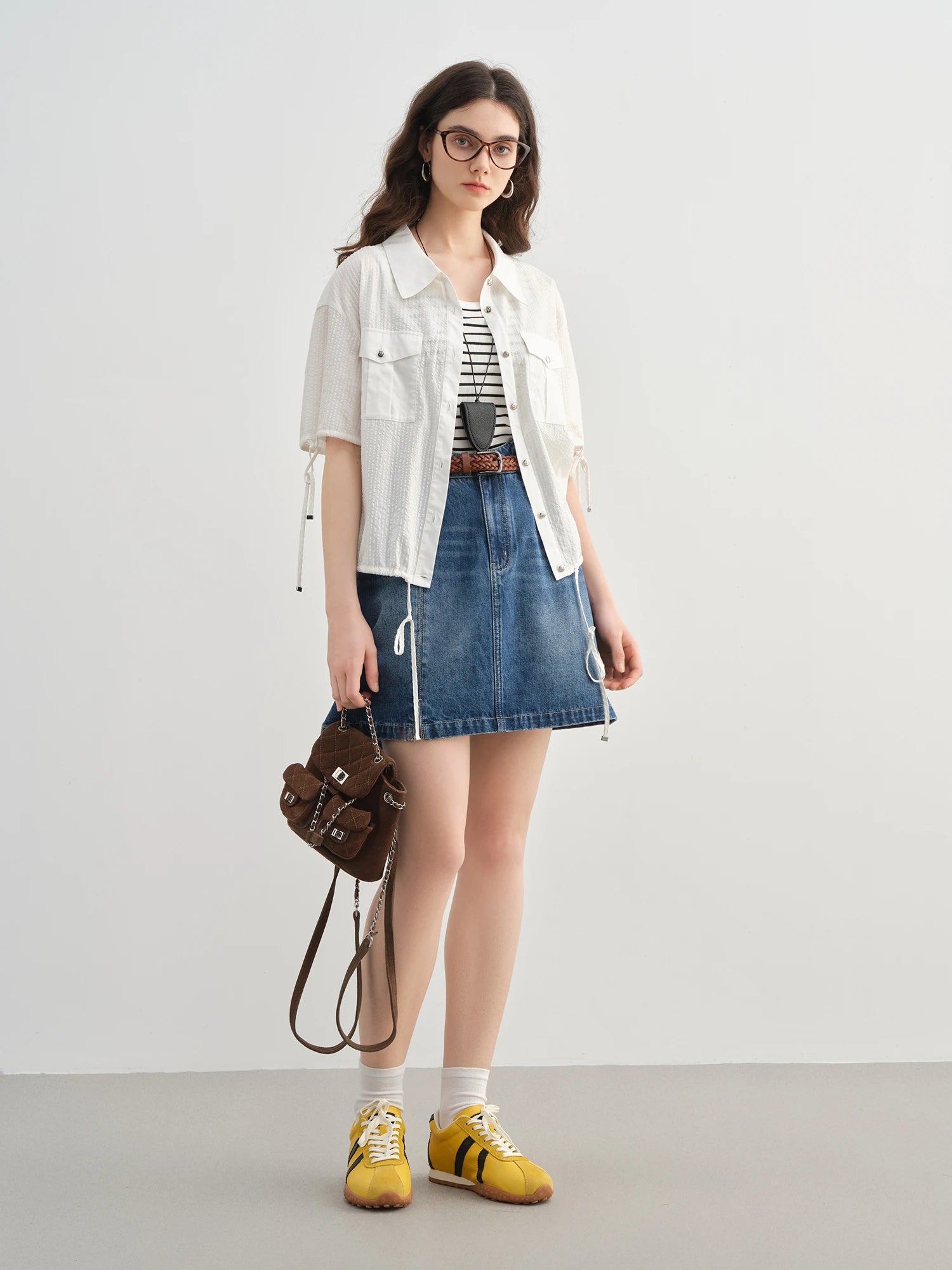 DUSHU Plus-Size Women's Workwear-Style Drawstring Short-Sleeve Shirt - Summer 2025 New Commuter Fashion Quality Feel 25DS82267
