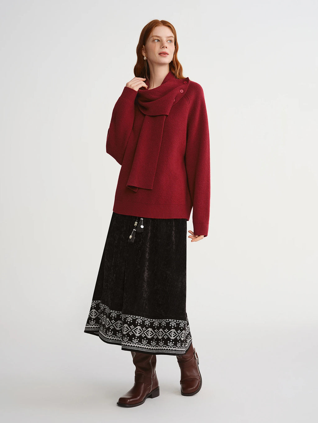 DUSHU Plus-Size Bohemian Winter 2025 Winter New Arrival Embroidered Tassel Maxi Skirt for Wild Ethnic Style Long A-Line Skirts