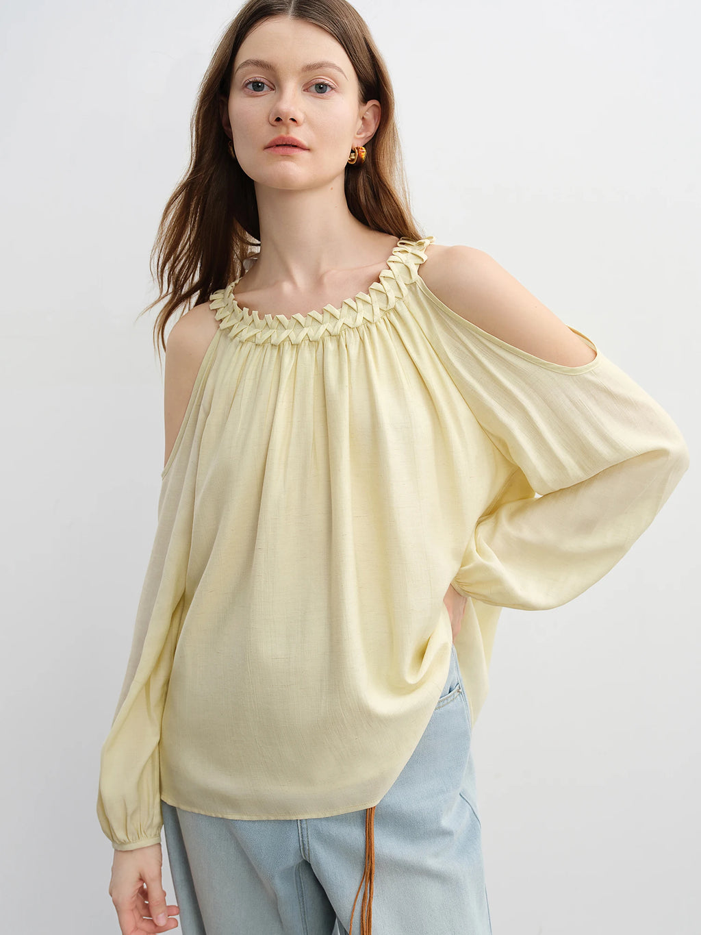 DUSHU Women's Artistic Halter Collar Off Shoulder Lantern Sleeve Blouse Summer New High-end Fashion Shirt 25DS82993