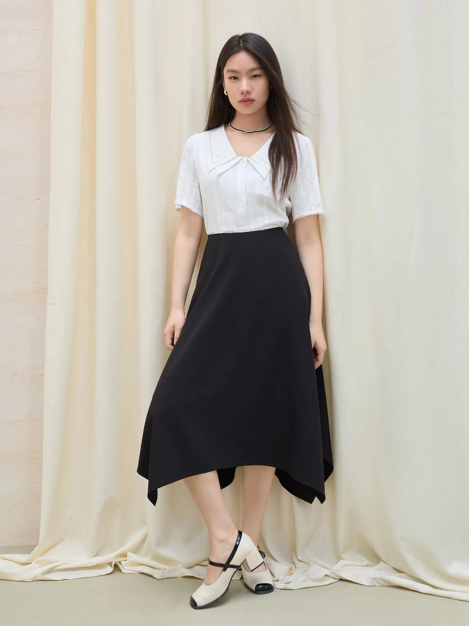 DUSHU Minimalist Style Asymmetrical Design A-line Umbrella Skirt Women 2025 Summer New Arrival Commuting Fashion Skirt 25DS82221