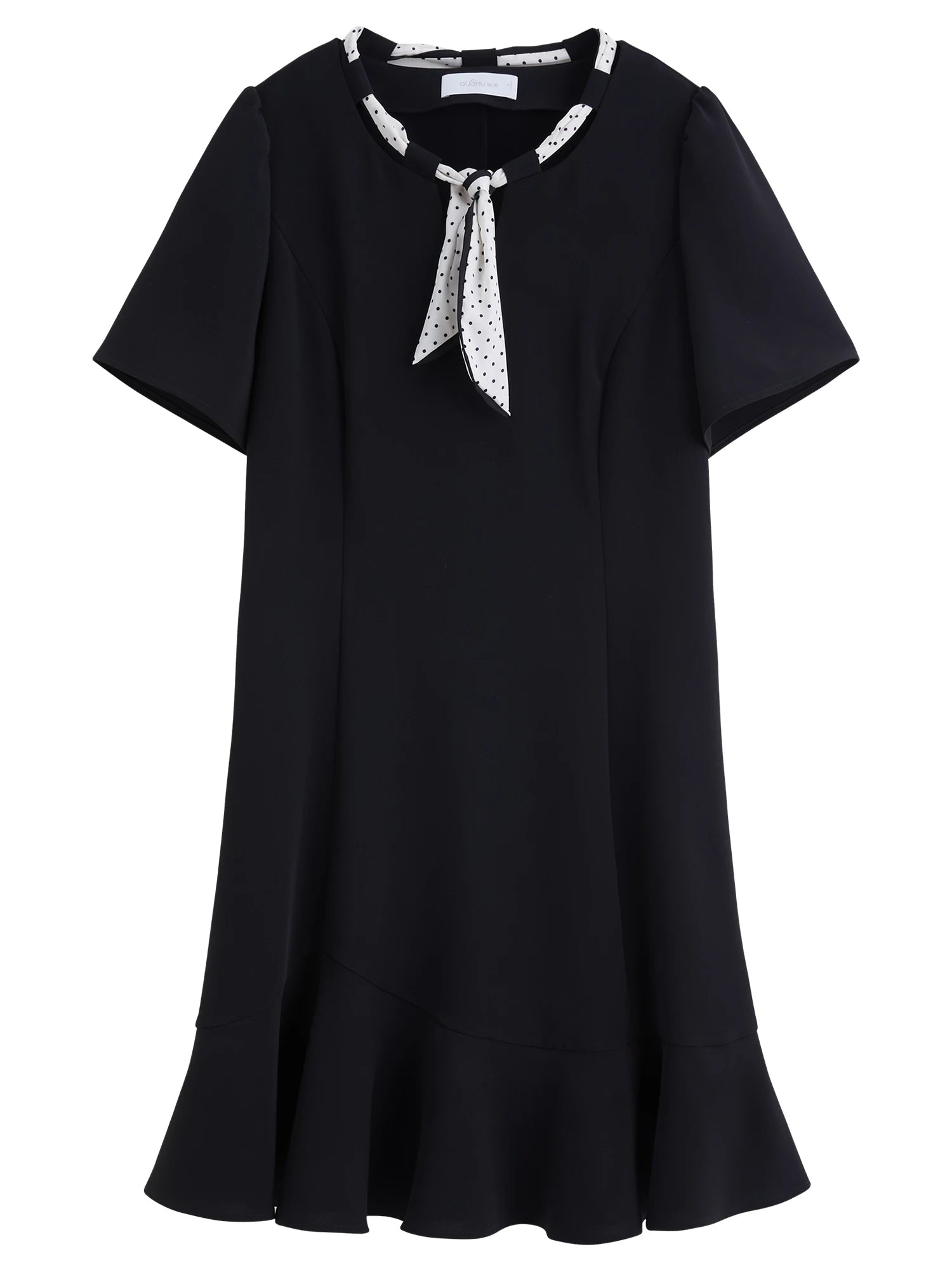 DUSHU Plus Size Women's Clothing 2025 Summer New Polka Dot Ribbon Dress Slightly Fat Waist Hepburn Style Temperament 25DS82334