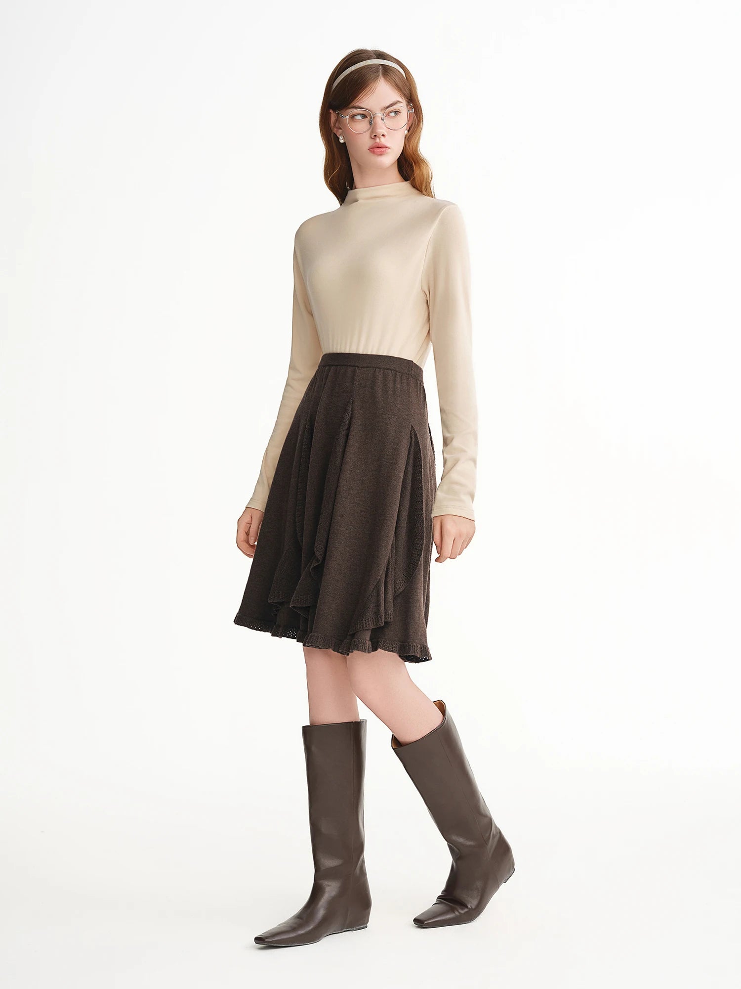 DUSHU Plus-Size Women's Melody Drifts Crochet Lace Knit Skirt 2025 Winter New Arrival Fashionable Everyday Essentials Mid Skirts