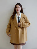 DUSHU Retro British Style One-hand Length Double-sided Woolen Coat for Women 2023 Winter New Solid Color 100% Wool Coats Female