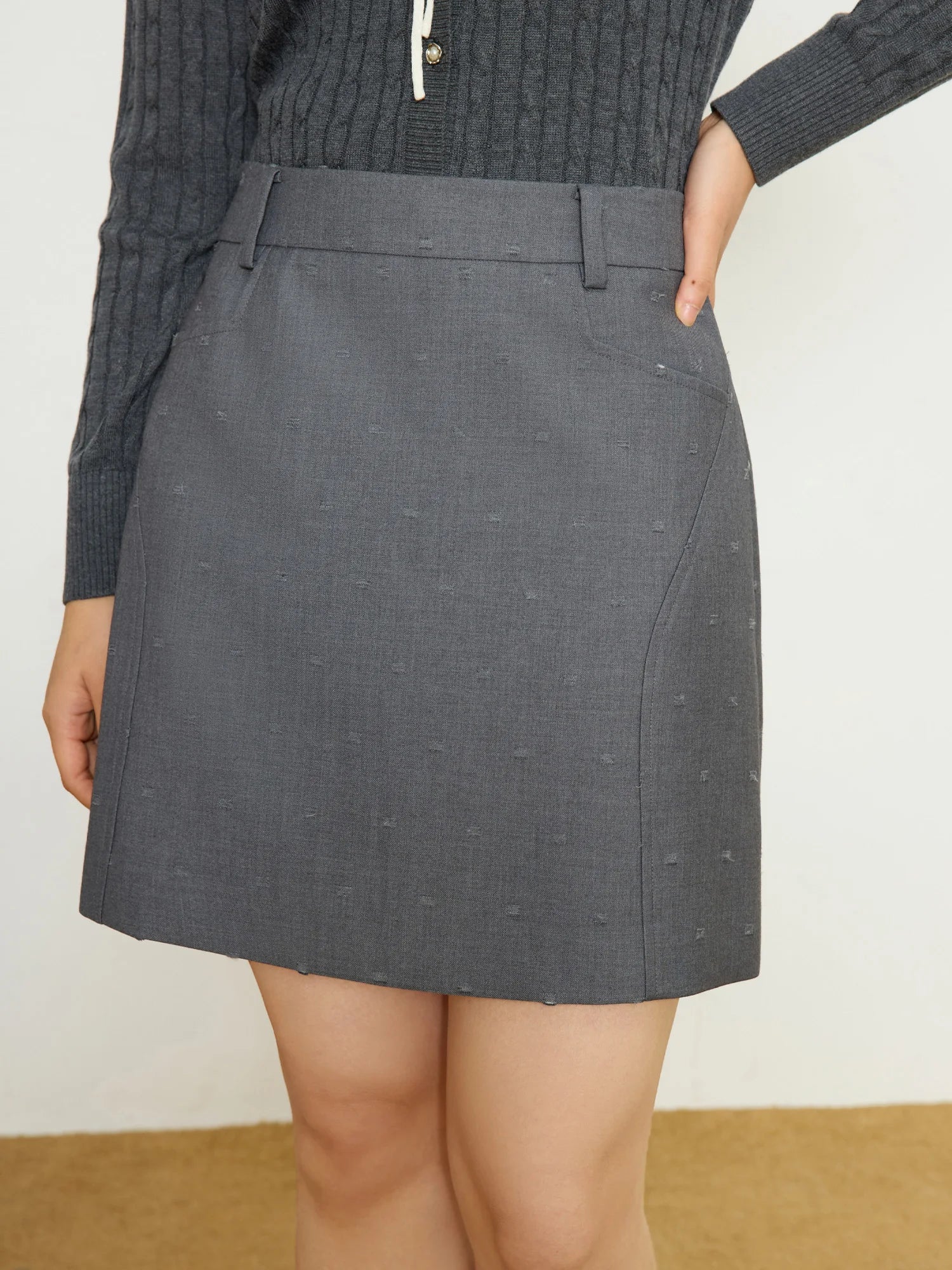 DUSHU Plus Size Women's Commuting Elegant Style Gray Skirt 2025 Spring New Design High Waist Versatile A-line Skirt 25DS81062