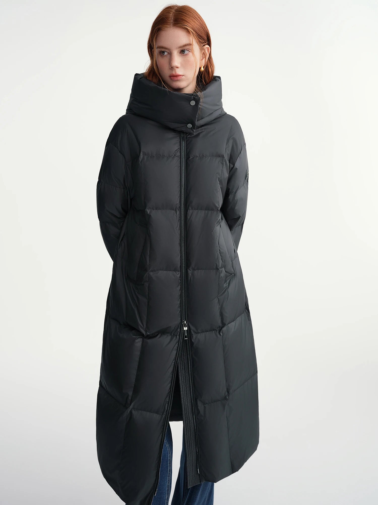 DUSHU Plus-Size Women's Quilted Long Down Jacket with Standing Collar and Hood Winter 2025 by Warmth Field White Duck Down Coats