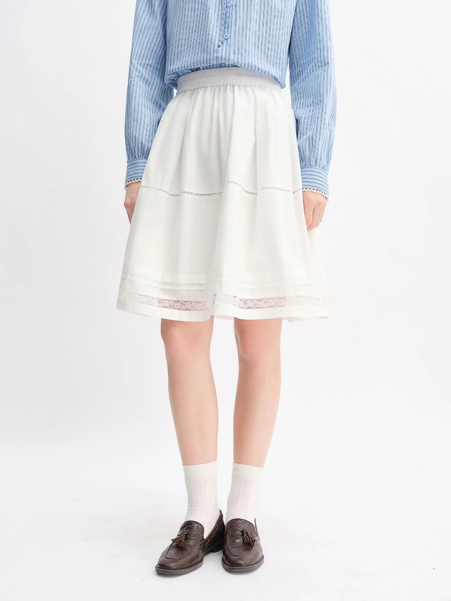 DUSHU Plus-Size Women's Sweet Ballet-Inspired Multi-Layered Gathered Lace Hem Skirt - 2025 Autumn New Arrival 25DS83272