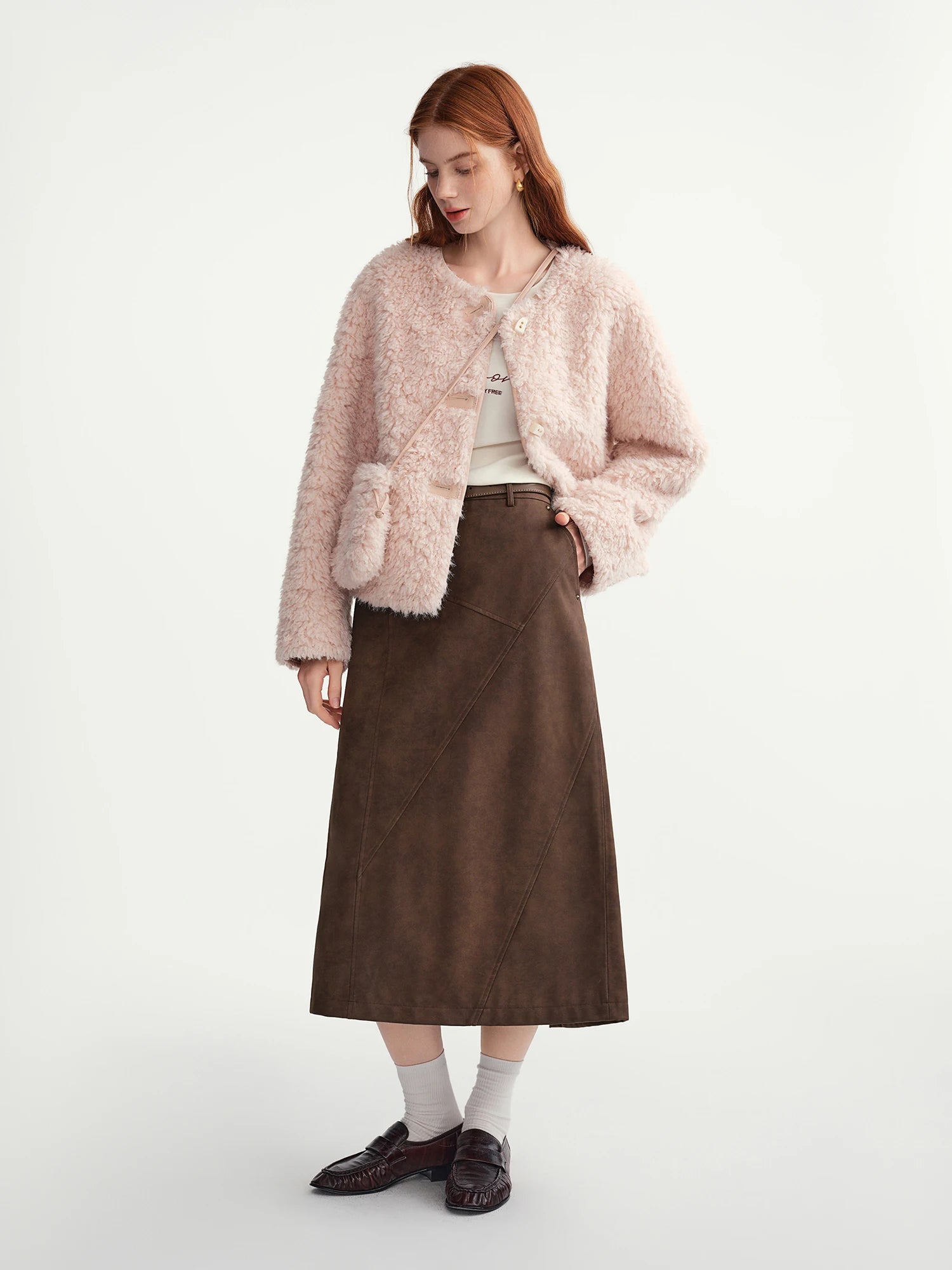 DUSHU 2025 Winter Women's Soft Faux Shearling Short Jacket Eco-Friendly Cropped Coat Vegan Leather Trench Vintage Outerwear