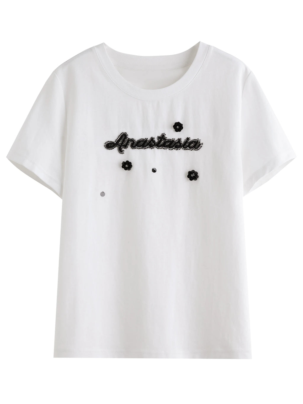 DUSHU Plus Size Versatile Casual Letter T-shirt 2025 Summer New Slightly Fat Printed Slim Short-sleeved Top 25DS82707