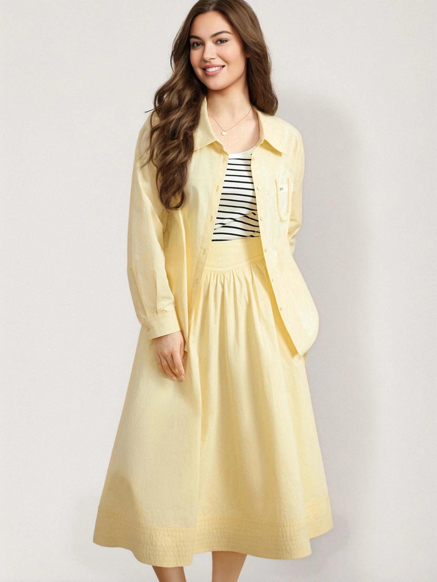 DUSHU Plus Size Loose Commuter Shirt Skirt Versatile Suit 2025 Spring Summer Top Skirt Casual Fashion Casual Two-piece Set