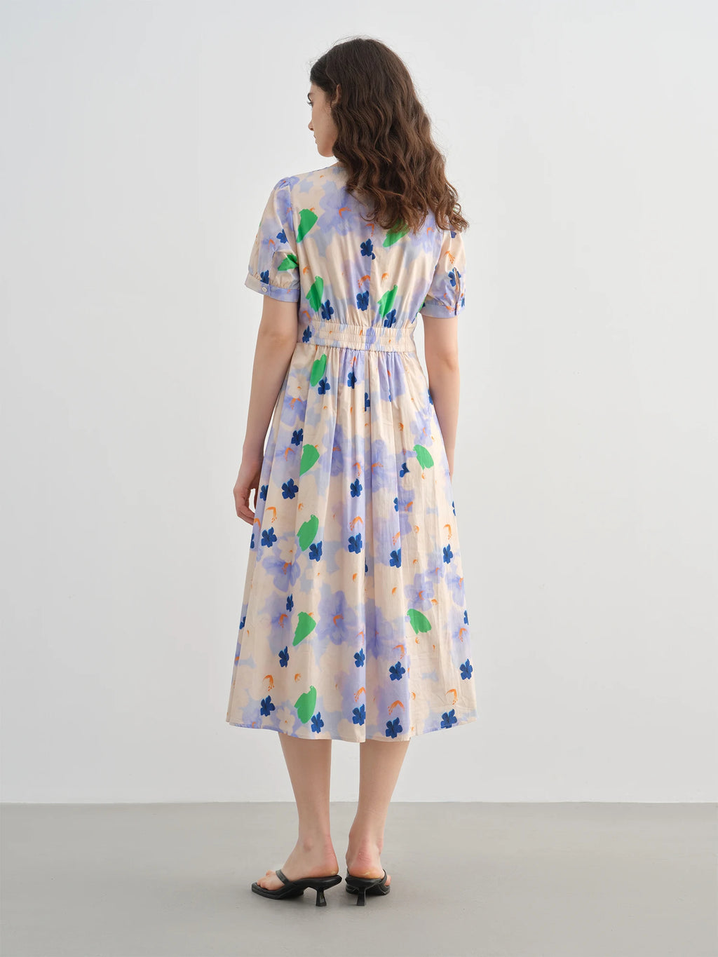 DUSHU 2025 Summer Plus-Size French-Inspired Textured Dress - Elegant Puff Sleeves & Waist Twist Design 25DS82299