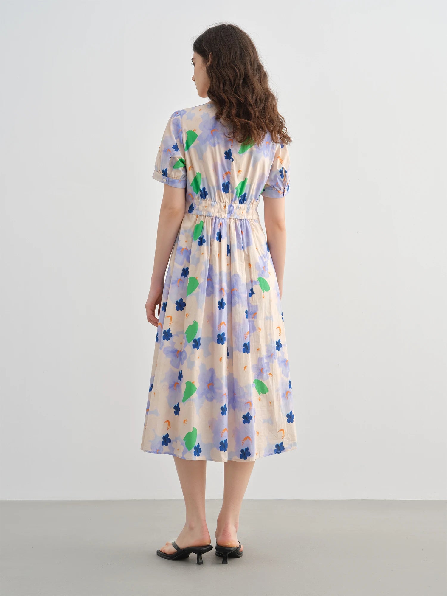 DUSHU 2025 Summer Plus-Size French-Inspired Textured Dress - Elegant Puff Sleeves & Waist Twist Design 25DS82299