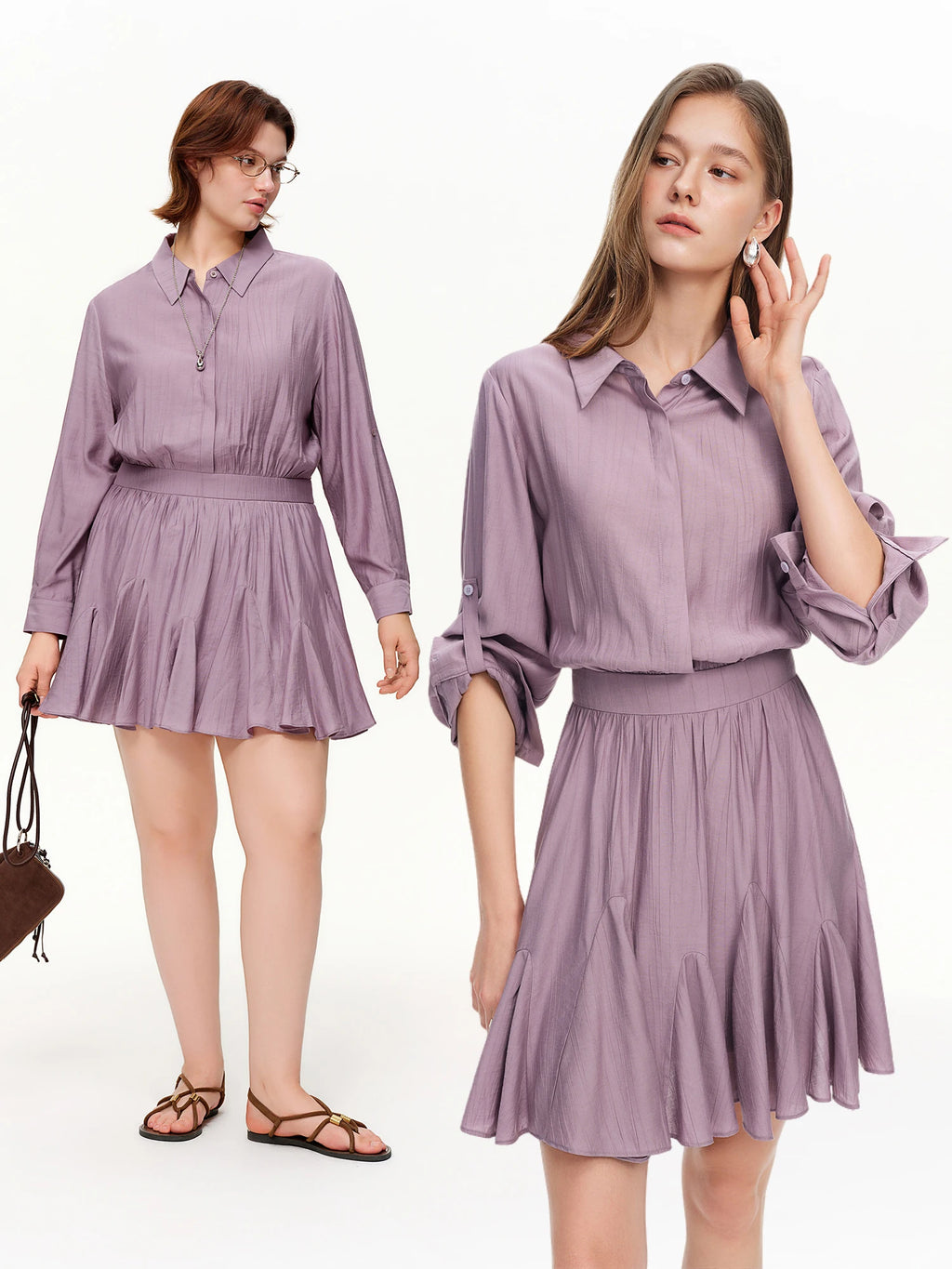 DUSHU 2026 Spring New Women's Shirt Collar Belted Midi Dress Office Chic Wrap Dress for Effortless Elegance & Minimalist Style