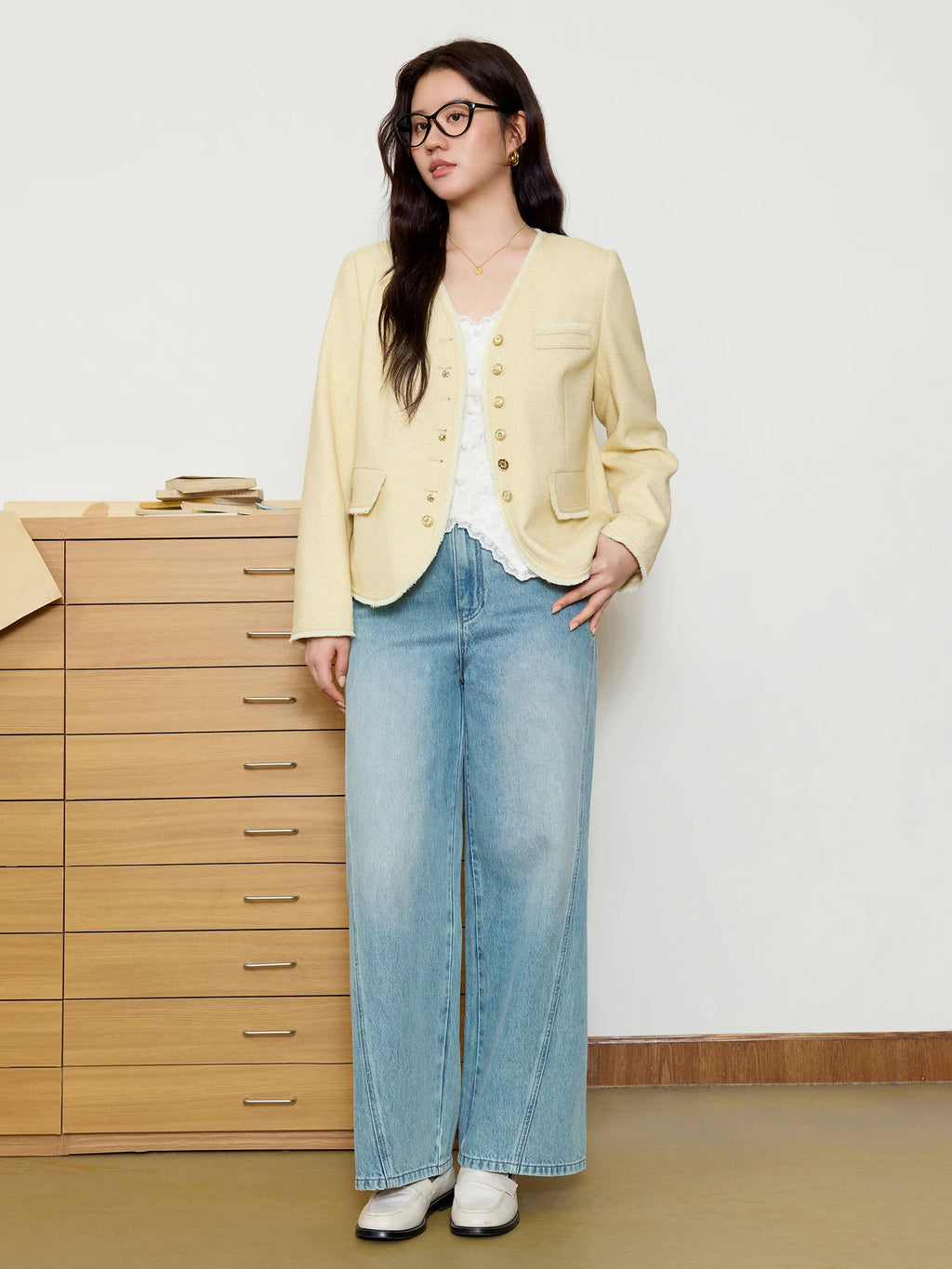 DUSHU Plus Size Women's Tassel Hairy Short Coat 2025 Spring New Office Lady Fashion V-neck Casual Loose Coat 25DS81079