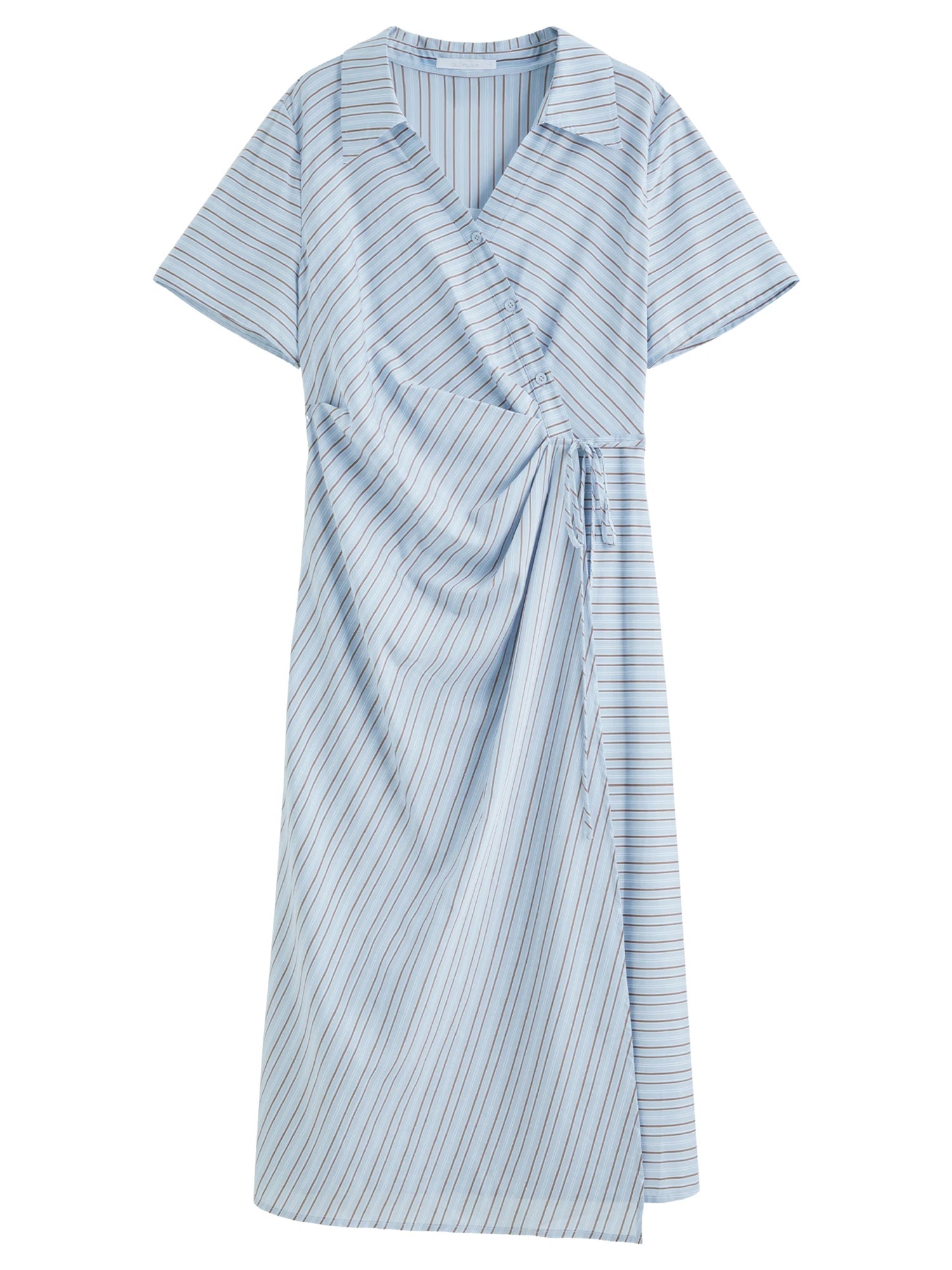 DUSHU 2025 Summer Women's Surplice Shirt Dress - Button-Down Collar & Midi Length for Office to Casual Wear 25DS82142