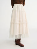 DUSHU Three-color Ruffled Mesh Skirt Women Pleated Mesh Straight Skirt Fairy Retro Gothic Cool Girls Elastic Waist Loose Fit
