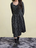 DUSHU Women Winter Print Dress Thicken Warm Female Winter Grey Puff Long Sleeve Dress X-LINE Square Neck Dresses 24DS84507